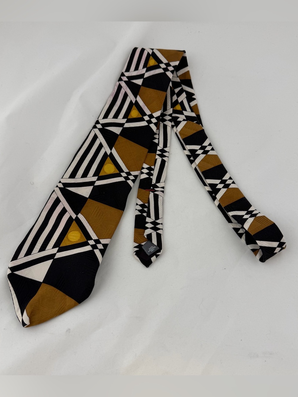 Geometric Pattern Men's Tie in Black and Mustard - Unbranded